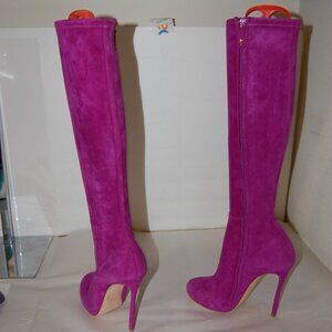 37/6.5❤️DSQUARED2 Stretch Suede Leather Over Knee High Heels Mid Calf Tall BOOTS